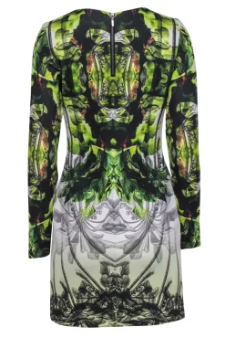 Nicole Miller - Black & Green Floral Print Long Sleeve Bodycon Dress Sz 6