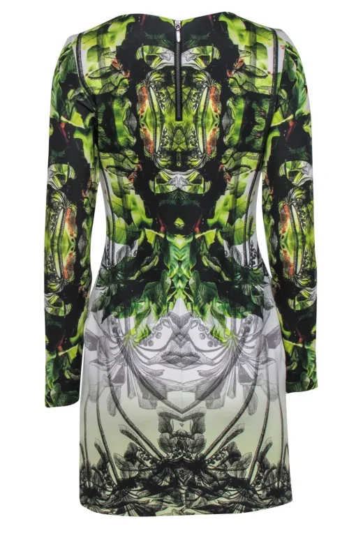 Nicole Miller - Black & Green Floral Print Long Sleeve Bodycon Dress Sz 6