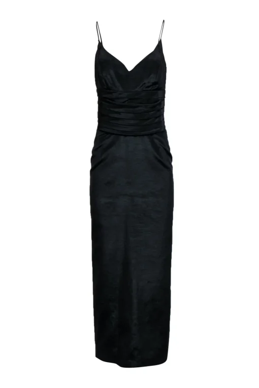 Nicole Miller - Black Cotton Blend Textured Column Gown w/ V-Neckline Sz 10