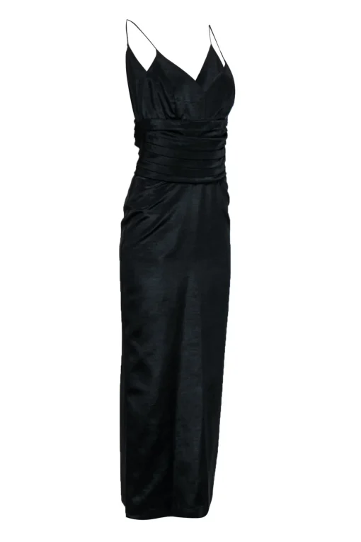 Nicole Miller - Black Cotton Blend Textured Column Gown w/ V-Neckline Sz 10