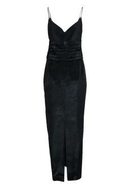 Nicole Miller - Black Cotton Blend Textured Column Gown w/ V-Neckline Sz 10