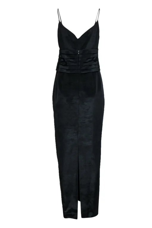 Nicole Miller - Black Cotton Blend Textured Column Gown w/ V-Neckline Sz 10