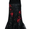 Nicole Miller - Black Lace Sleeveless Dress w/ Red Floral Embroidery Sz 2