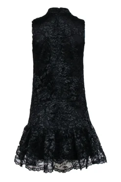 Nicole Miller - Black Lace Sleeveless Dress w/ Red Floral Embroidery Sz 2