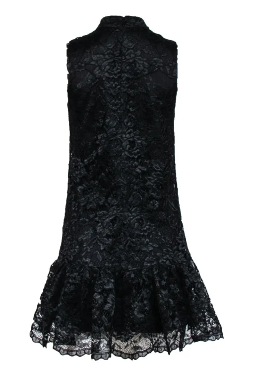 Nicole Miller - Black Lace Sleeveless Dress w/ Red Floral Embroidery Sz 2