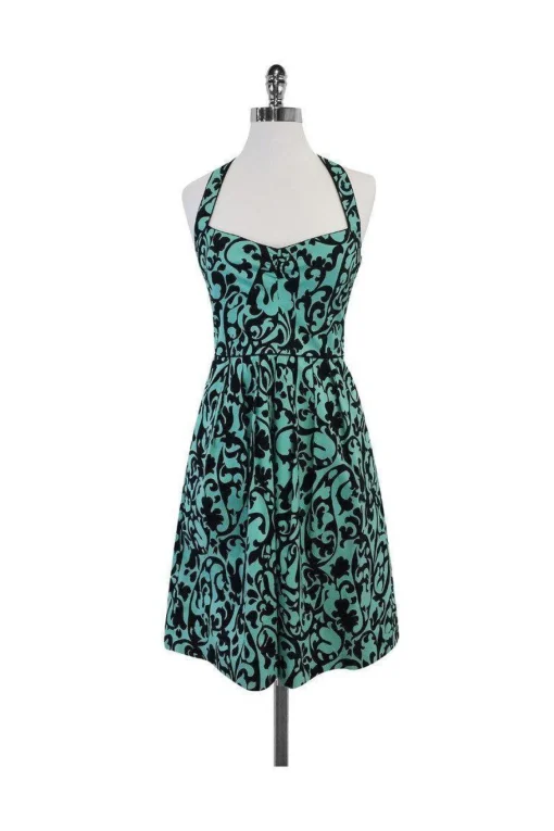 Nicole Miller - Blue & Black Print Cotton Halter Dress Sz 4