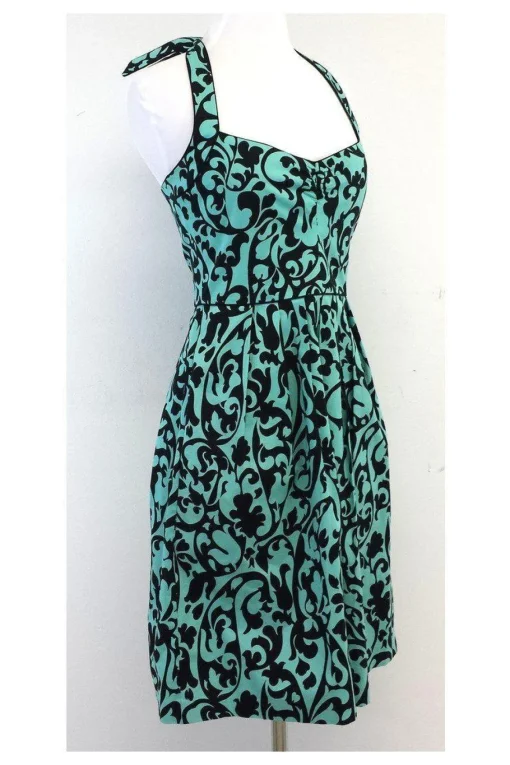 Nicole Miller - Blue & Black Print Cotton Halter Dress Sz 4