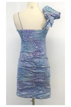 Nicole Miller - Blue & White Print Silk One Shoulder Dress Sz 2