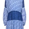 Nicole Miller - Blue Floral Silk Patchwork Peasant Dress Sz L