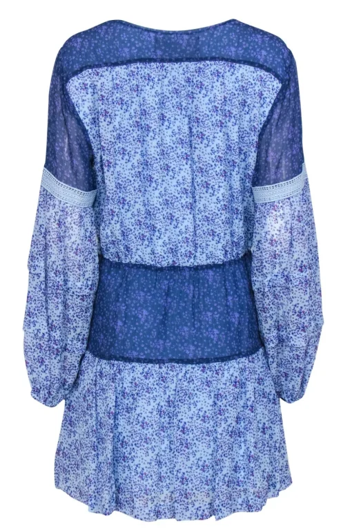 Nicole Miller - Blue Floral Silk Patchwork Peasant Dress Sz L