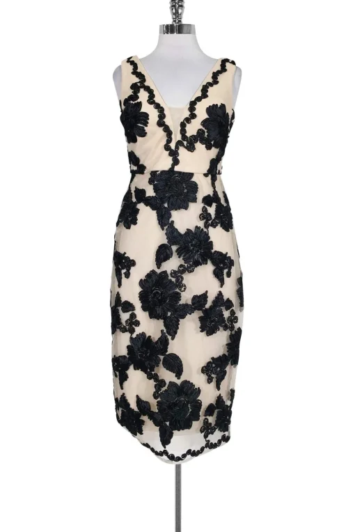 Nicole Miller - Blush Floral Applique Mesh Dress Sz 2
