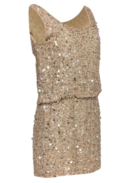 Nicole Miller - Bronze Sequin Silk Cocktail Dress w/ Draped Back Sz M