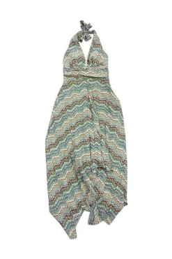 Nicole Miller - Earth Tone Wavy Striped Halter Dress Sz 2