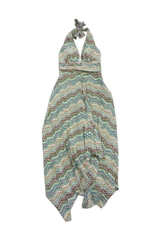 Nicole Miller - Earth Tone Wavy Striped Halter Dress Sz 2