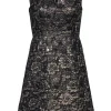 Nicole Miller - Gold & Black Floral Jacquard Fit & Flare Dress w/ Lace Paneling Sz 4