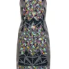 Nicole Miller - Grey Silk Sheath Dress w/ Multicolor Sequin & Jeweled Design Sz 4