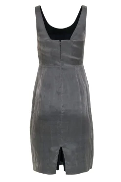 Nicole Miller - Grey Silk Sheath Dress w/ Multicolor Sequin & Jeweled Design Sz 4