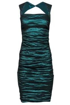 Nicole Miller - Metallic Emerald Green Ruched Backless Dress Sz 4