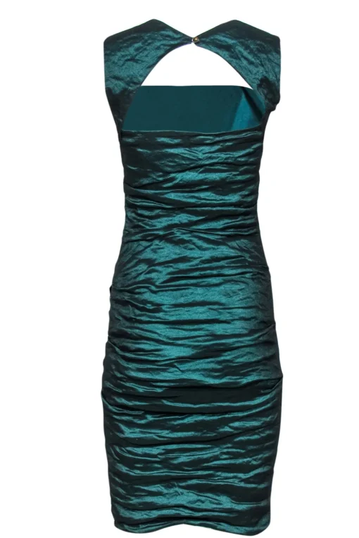 Nicole Miller - Metallic Emerald Green Ruched Backless Dress Sz 4