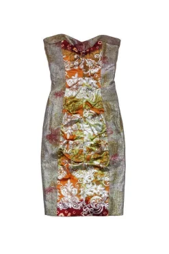 Nicole Miller - Metallic Multicolor Print Strapless Dress Sz 0
