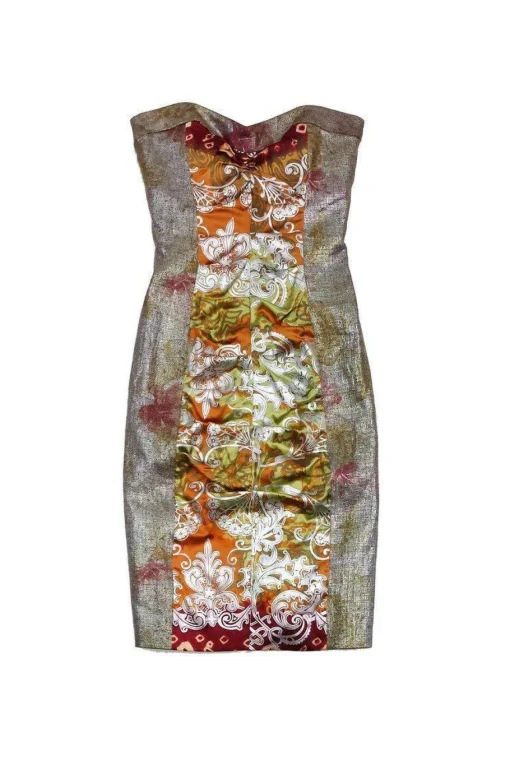 Nicole Miller - Metallic Multicolor Print Strapless Dress Sz 0