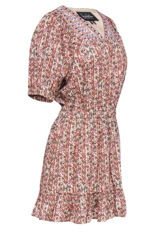Nicole Miller - Multicolor Tribal Print Mini Dress w/ Embroidered Neckline Sz 10