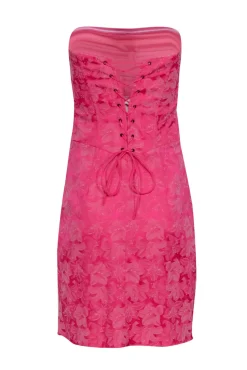 Nicole Miller - Pink Brocade Strapless Tie Back Mini Dress Sz 6