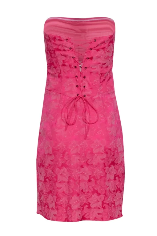 Nicole Miller - Pink Brocade Strapless Tie Back Mini Dress Sz 6