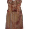 Nicole Miller - Rust & Blue Striped Silk Strapless Dress Sz 10