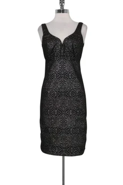 Nicole Miller - Silver & Black Brocade Print Dress Sz 6