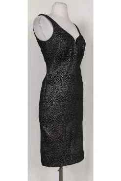 Nicole Miller - Silver & Black Brocade Print Dress Sz 6