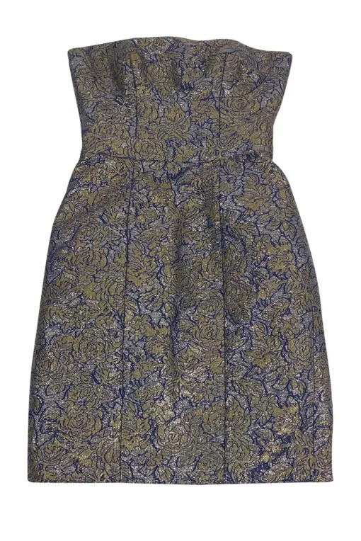 Nicole Miller - Strapless Purple & Gold Cocktail Dress Sz 0