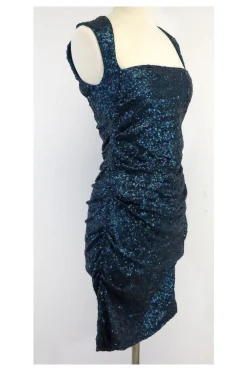Nicole Miller - Teal Sequin Cap Sleeve Dress Sz 6