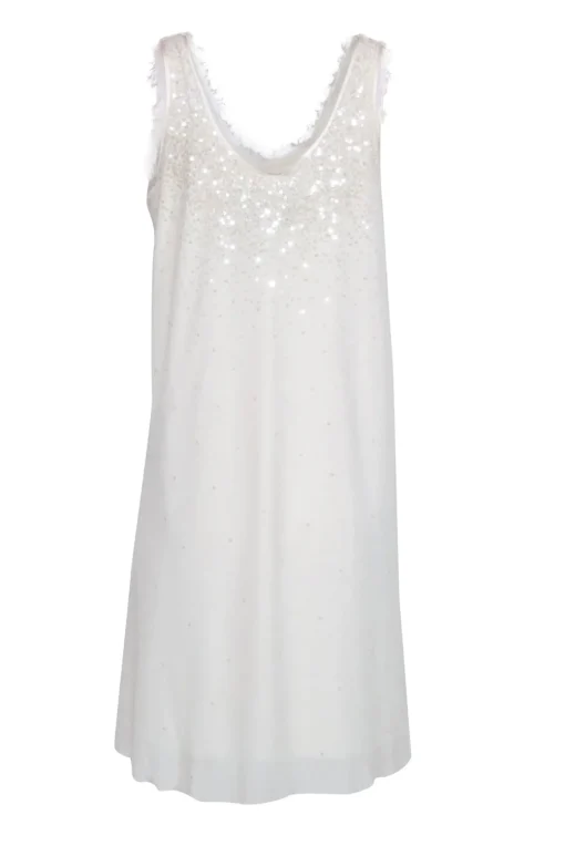 Nicole Miller - White Sleeveless Sequin Dress Sz L