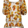 Nicole Miller Artelier - Ivory, Yellow, & Orange Fruit Print Peasant Blouse Sz S