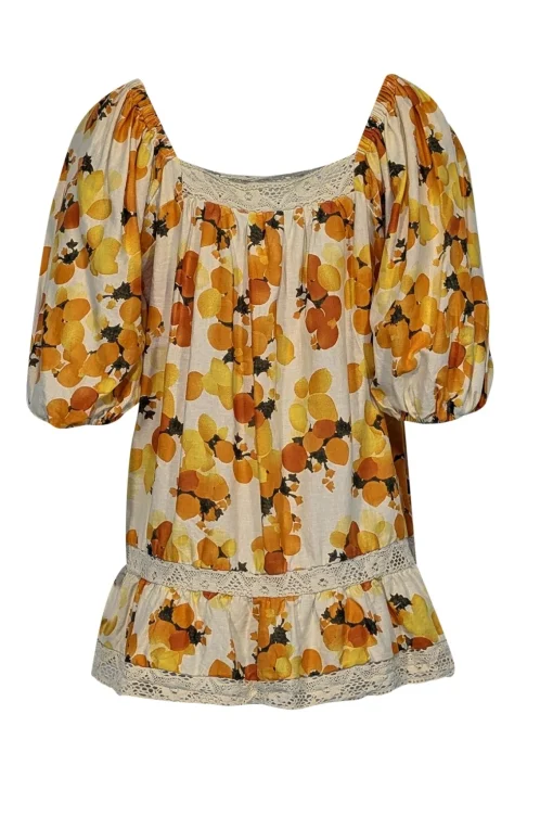 Nicole Miller Artelier - Ivory, Yellow, & Orange Fruit Print Peasant Blouse Sz S