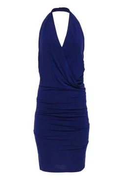 Nicole Miller Studio - Purple Sleeveless Ruched Halter Midi Dress Sz P
