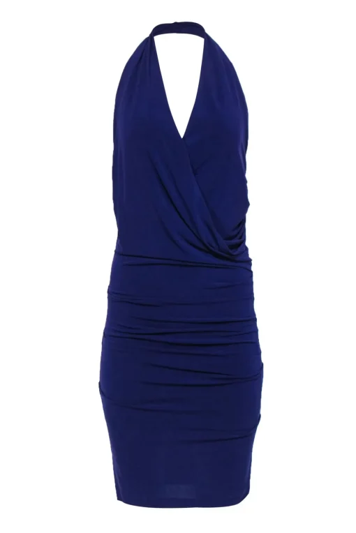 Nicole Miller Studio - Purple Sleeveless Ruched Halter Midi Dress Sz P