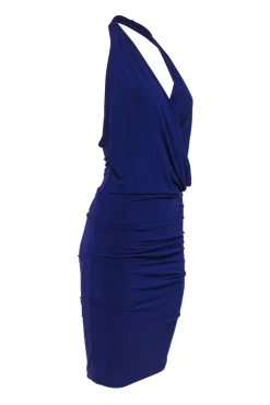 Nicole Miller Studio - Purple Sleeveless Ruched Halter Midi Dress Sz P