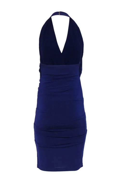 Nicole Miller Studio - Purple Sleeveless Ruched Halter Midi Dress Sz P
