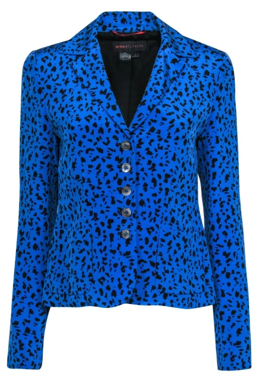 Nina McLemore - Blue & Black Leopard Print Button-Up Blazer Sz 2