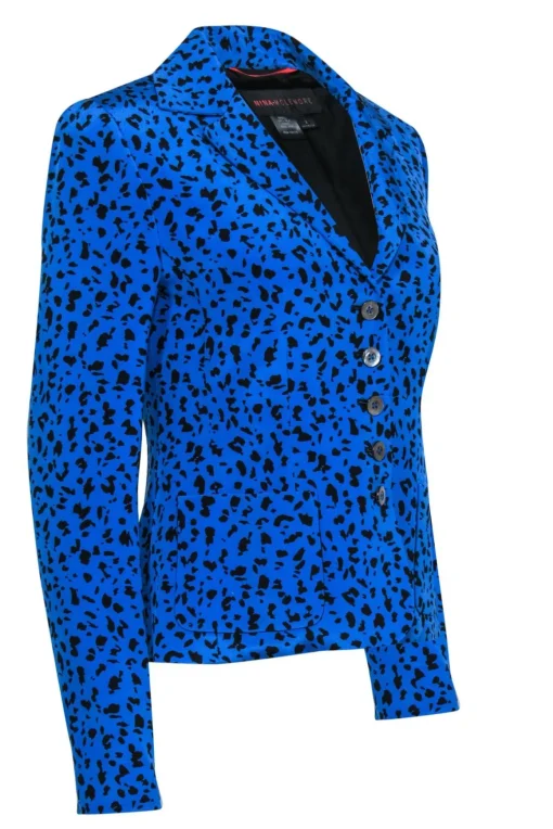 Nina McLemore - Blue & Black Leopard Print Button-Up Blazer Sz 2