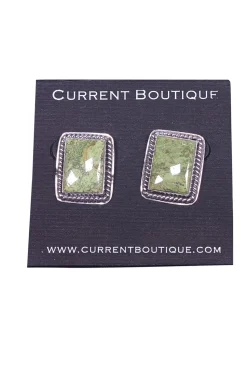 No Label - Green Square Stone w/ Sterling Silver Back Earrings