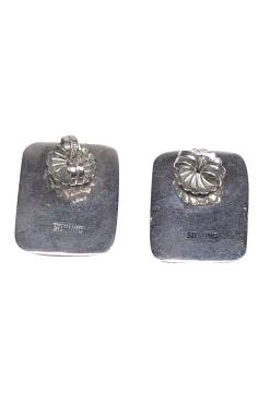 No Label - Green Square Stone w/ Sterling Silver Back Earrings