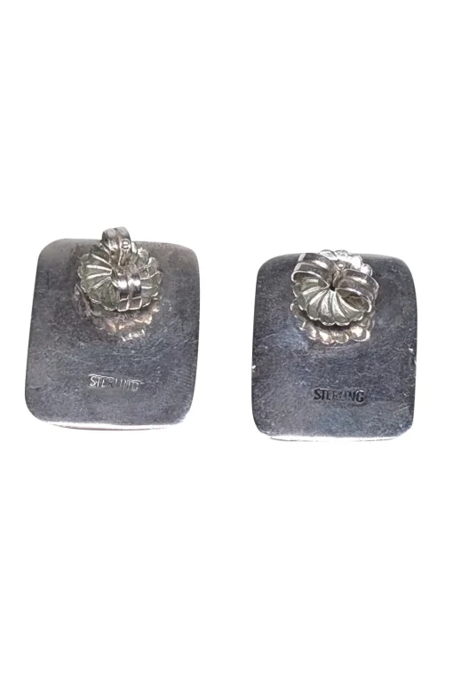 No Label - Green Square Stone w/ Sterling Silver Back Earrings