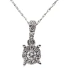No Label - 14K White Gold Chain w/ Halo Diamond Pendant Necklace