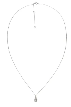 No Label - 14K White Gold Chain w/ Halo Diamond Pendant Necklace