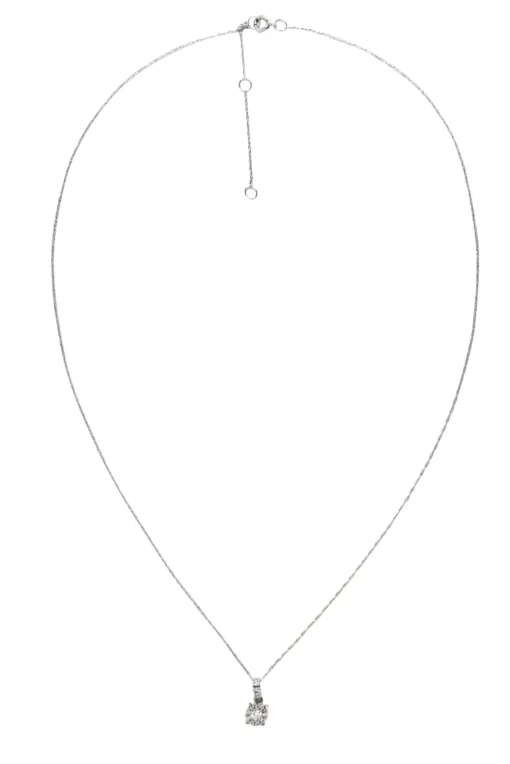 No Label - 14K White Gold Chain w/ Halo Diamond Pendant Necklace