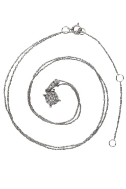 No Label - 14K White Gold Chain w/ Halo Diamond Pendant Necklace