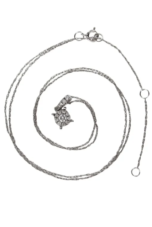 No Label - 14K White Gold Chain w/ Halo Diamond Pendant Necklace